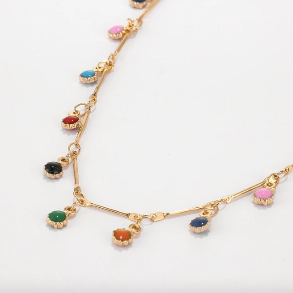 Colorful Sun Beads Gold Choker Rainbow Necklace - Picture 5 of 9